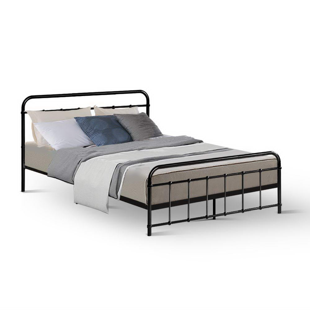 Artiss Bed Frame Metal Frames LEO - Double (Black)-Furniture > Bedroom-PEROZ Accessories