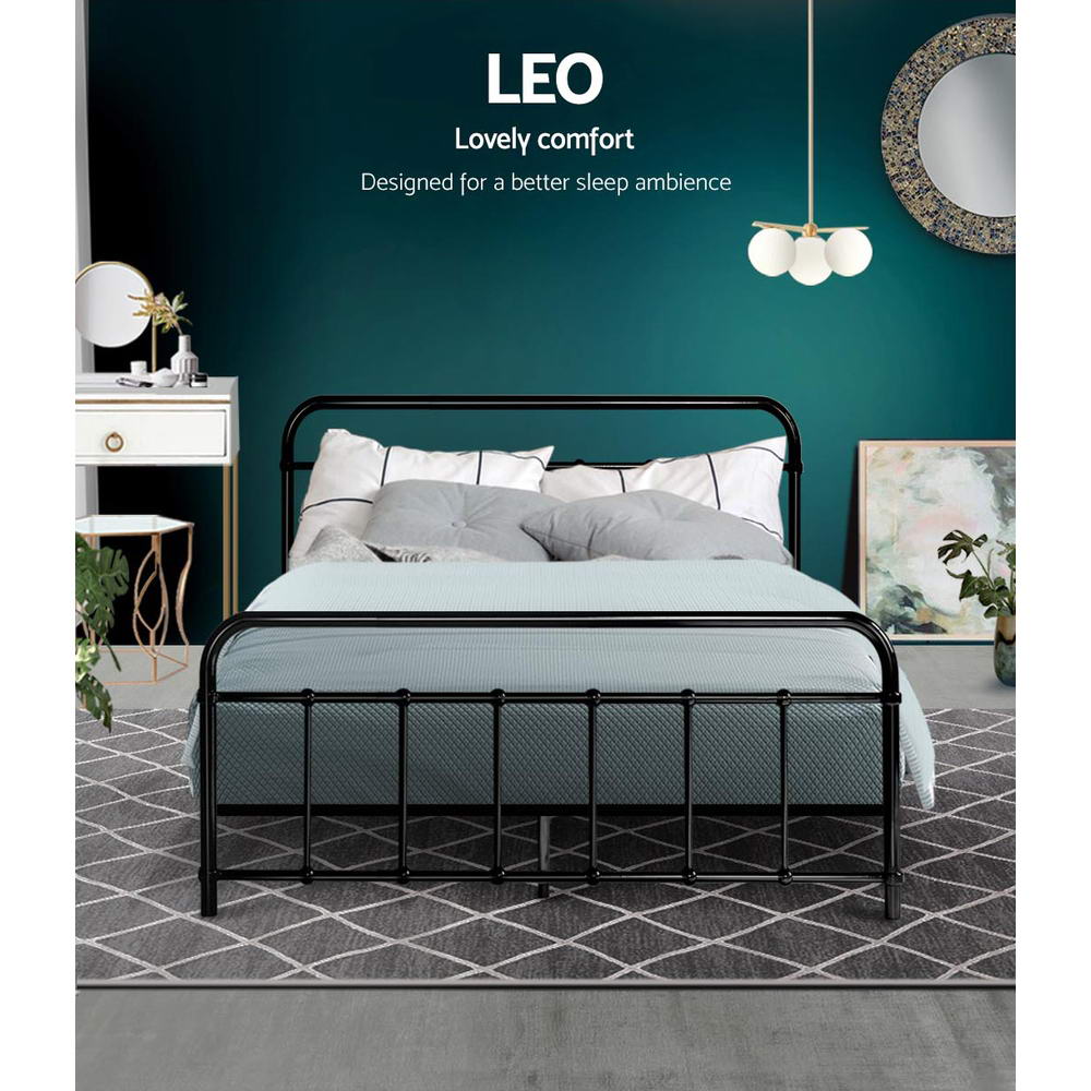Artiss Bed Frame Metal Frames LEO - Double (Black)-Furniture > Bedroom-PEROZ Accessories