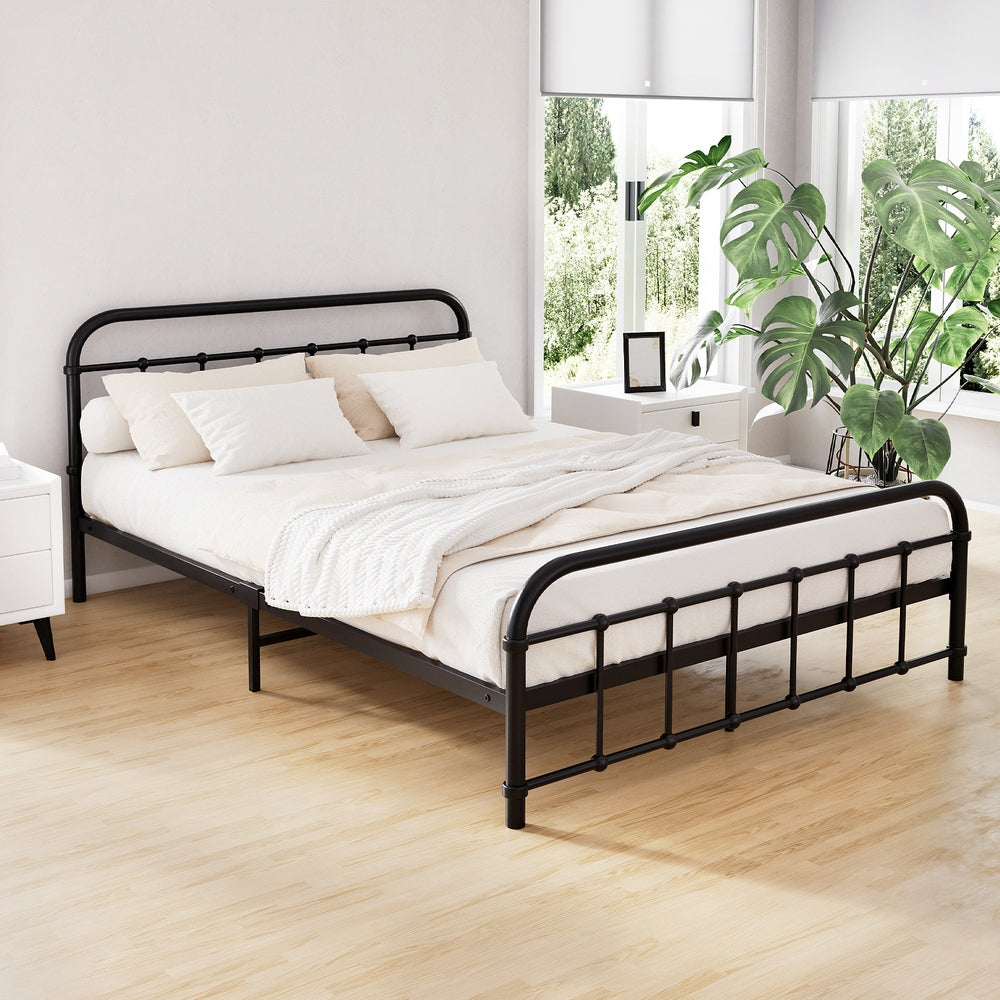 Artiss Bed Frame Metal Frames LEO - Double (Black)-Furniture > Bedroom-PEROZ Accessories