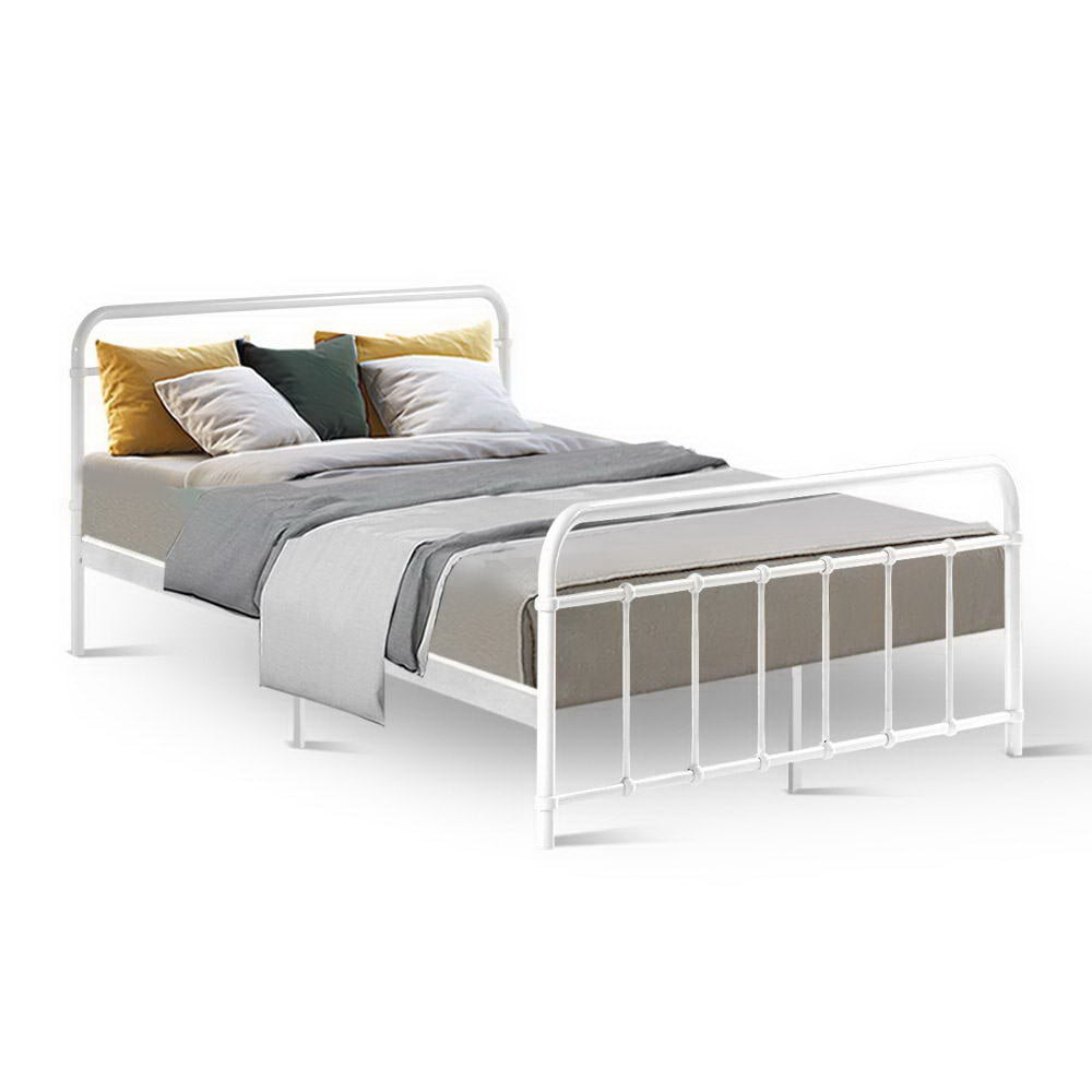 Artiss Bed Frame Metal Frames LEO - Double (White)-Furniture > Bedroom-PEROZ Accessories