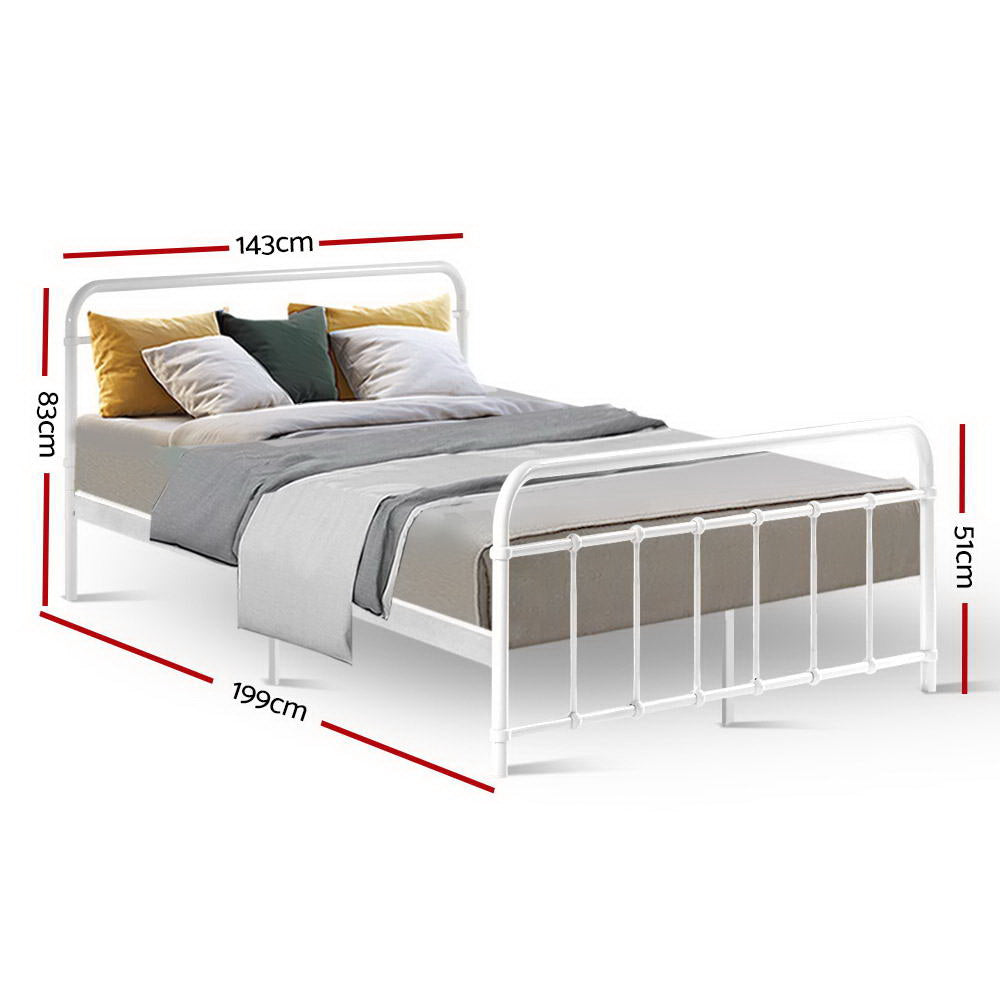 Artiss Bed Frame Metal Frames LEO - Double (White)-Furniture > Bedroom-PEROZ Accessories