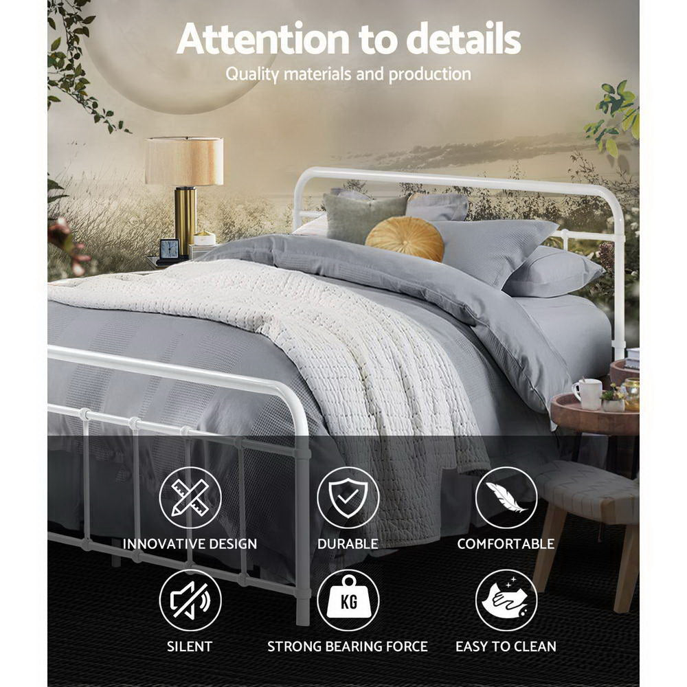 Artiss Bed Frame Metal Frames LEO - Double (White)-Furniture > Bedroom-PEROZ Accessories