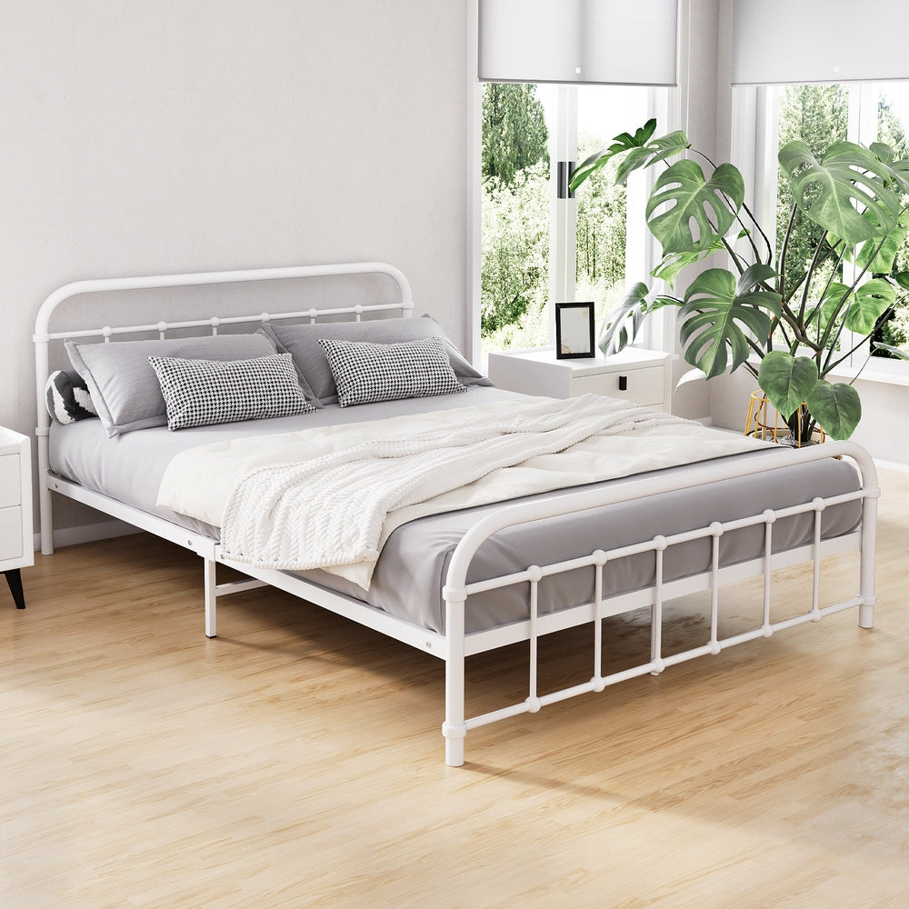 Artiss Bed Frame Metal Frames LEO - Double (White)-Furniture > Bedroom-PEROZ Accessories