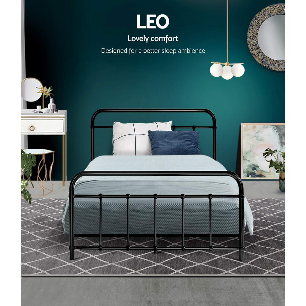 Artiss Bed Frame Metal Frames LEO - King Single(Black)-Furniture > Bedroom-PEROZ Accessories