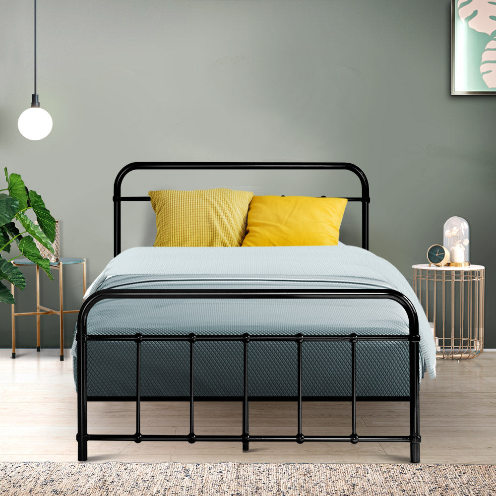 Artiss Bed Frame Metal Frames LEO - King Single(Black)-Furniture > Bedroom-PEROZ Accessories