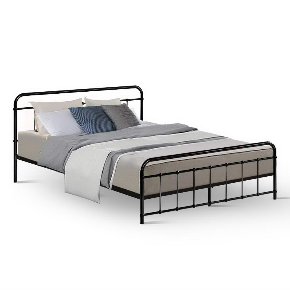 Artiss Bed Frame Metal Frames LEO - Queen (Black)-Furniture > Bedroom-PEROZ Accessories