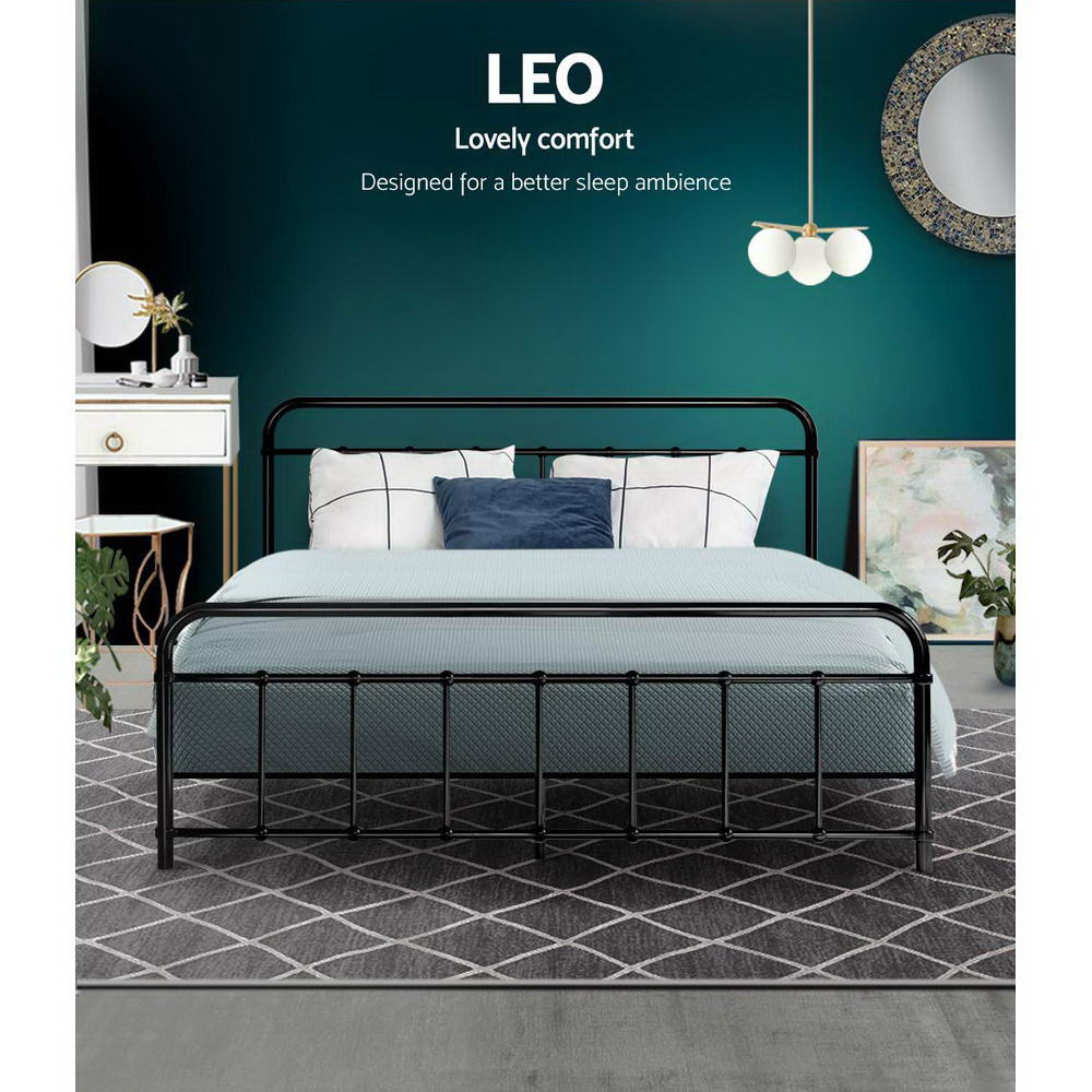 Artiss Bed Frame Metal Frames LEO - Queen (Black)-Furniture > Bedroom-PEROZ Accessories
