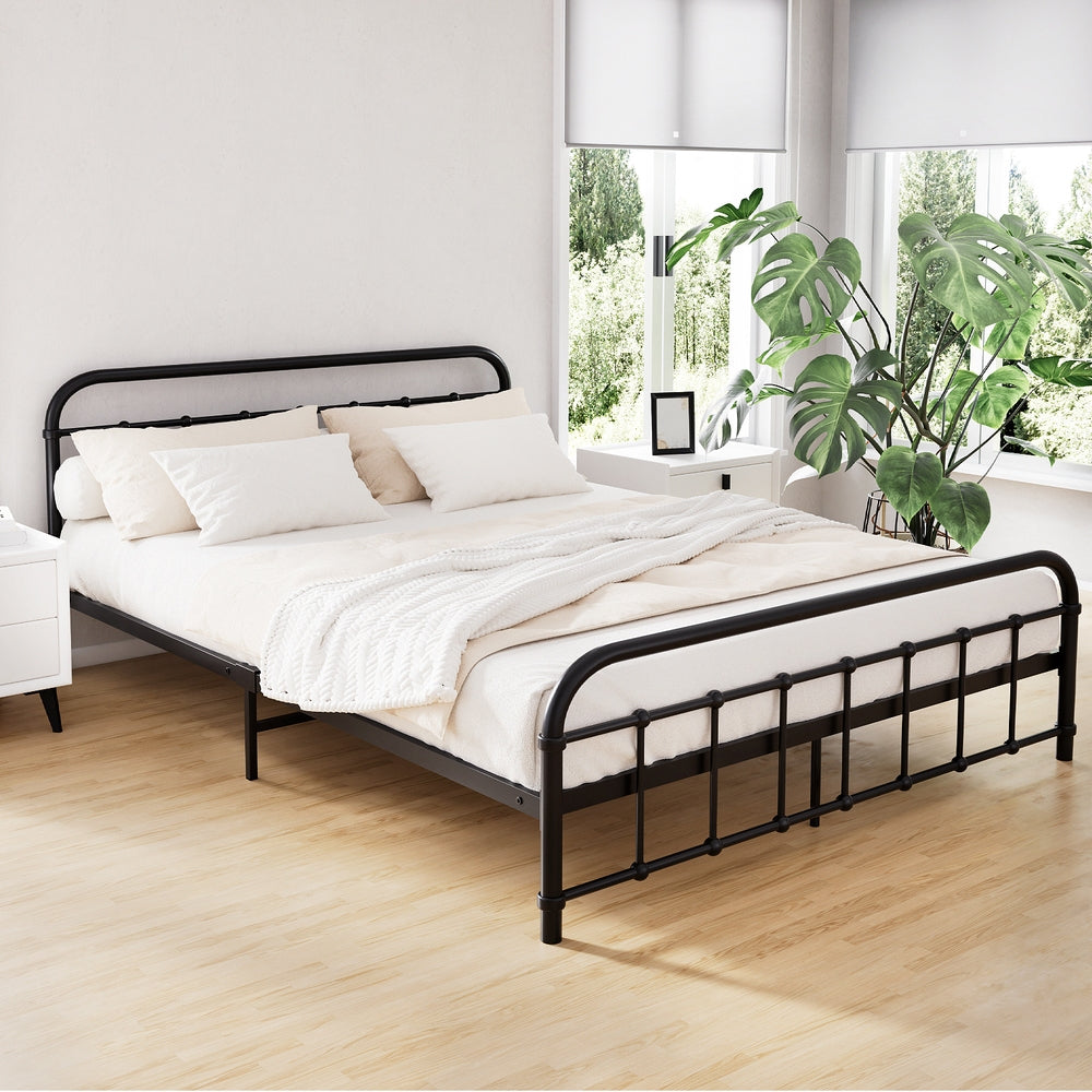 Artiss Bed Frame Metal Frames LEO - Queen (Black)-Furniture > Bedroom-PEROZ Accessories