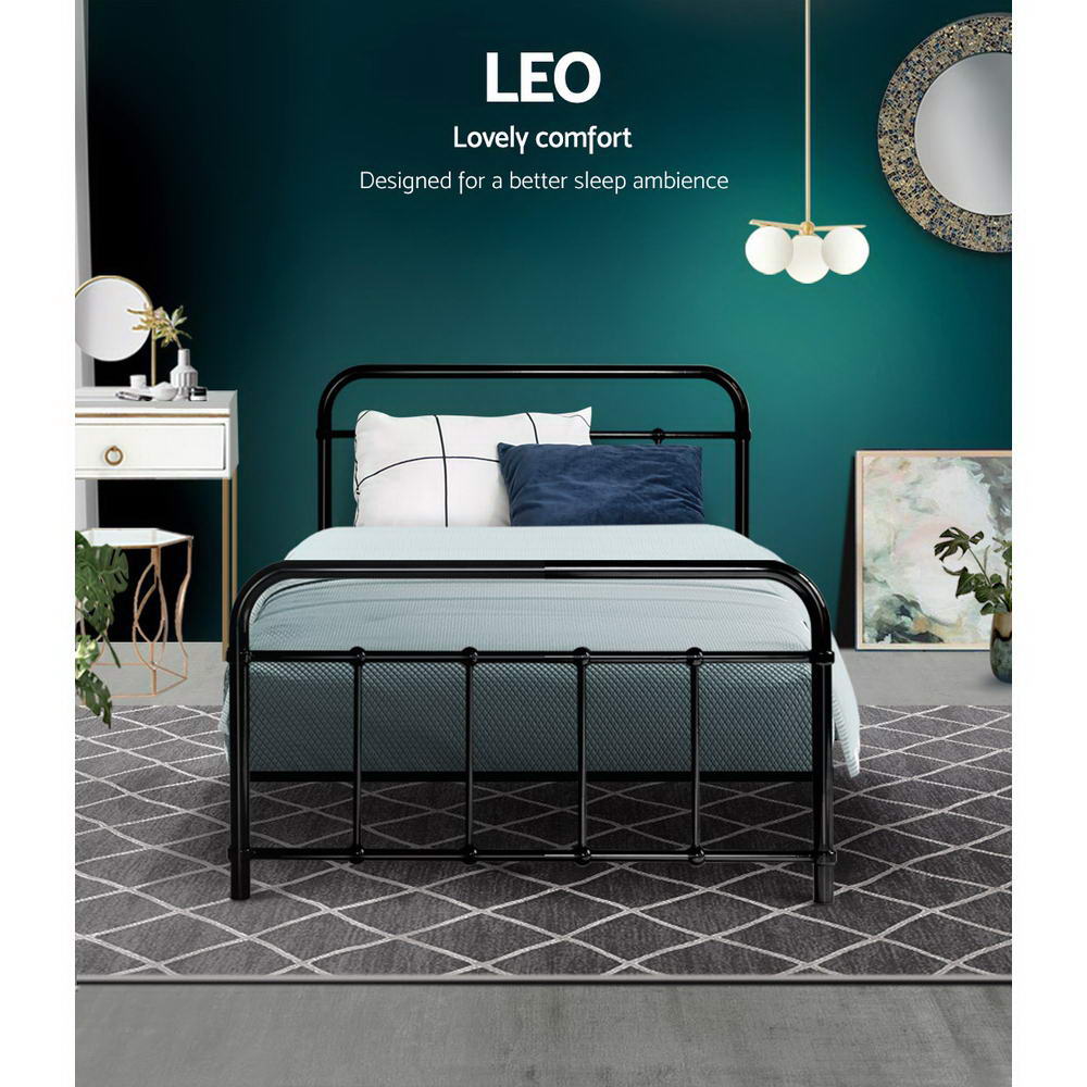 Artiss Bed Frame Metal Frames LEO - Single (Black)-Furniture > Bedroom-PEROZ Accessories