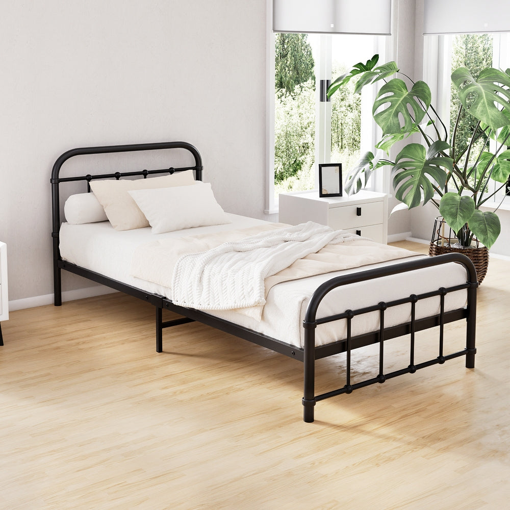 Artiss Bed Frame Metal Frames LEO - Single (Black)-Furniture > Bedroom-PEROZ Accessories