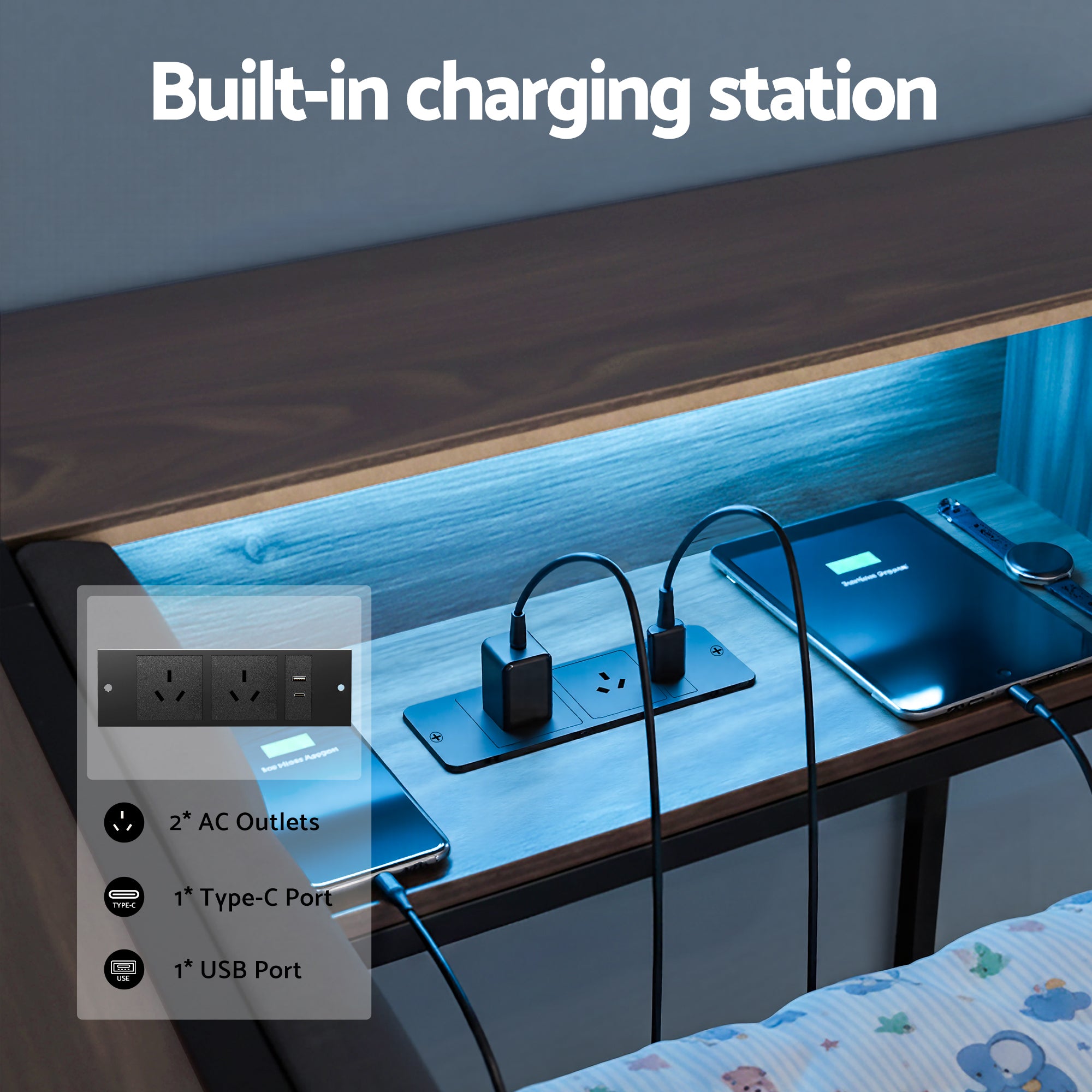 Artiss Bed Frame King Single Size with 2 Drawers and Charging Station Metal Corner Bed Base-Furniture > Bedroom > Beds & Bed Frames-PEROZ Accessories