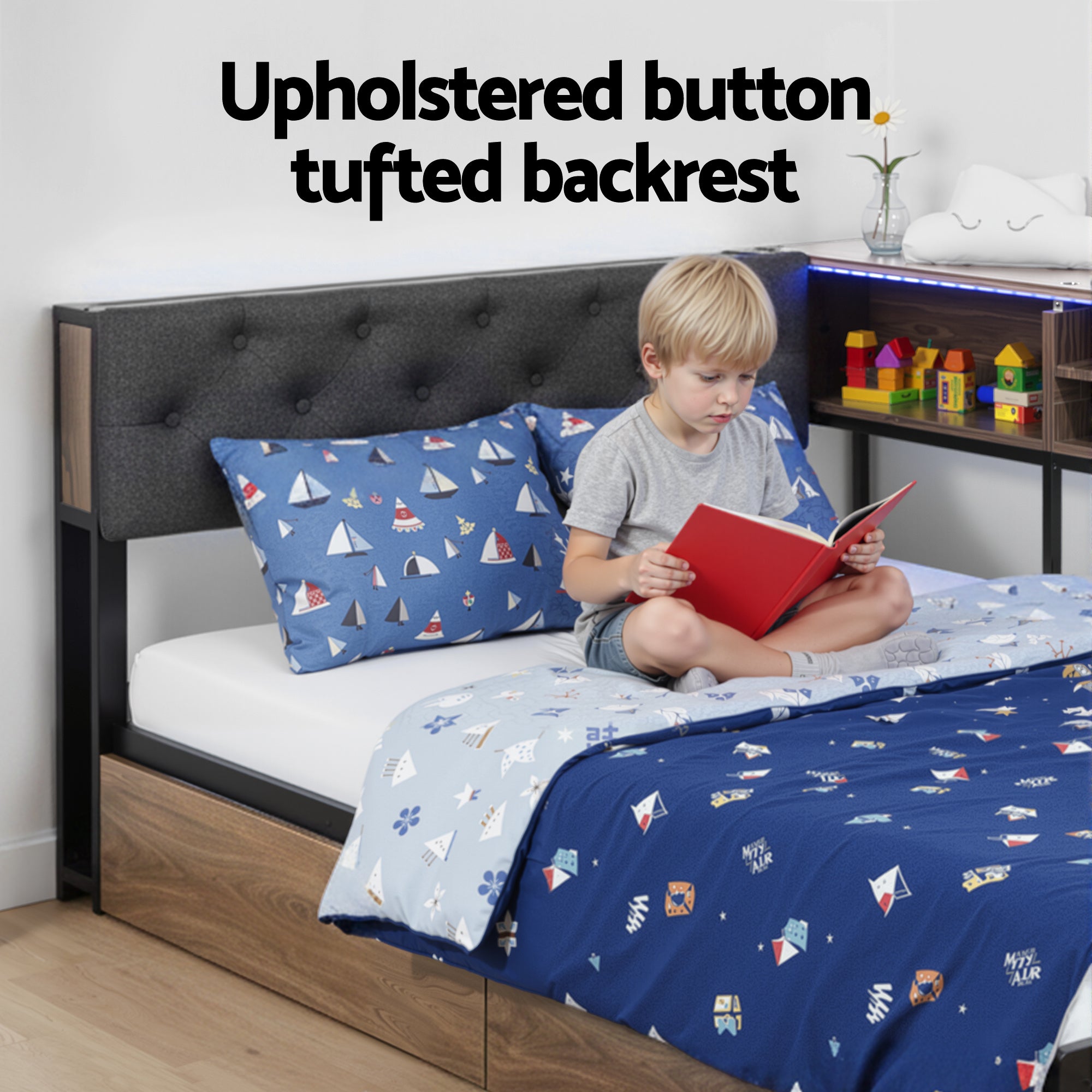 Artiss Bed Frame King Single Size with 2 Drawers and Charging Station Metal Corner Bed Base-Furniture > Bedroom > Beds & Bed Frames-PEROZ Accessories