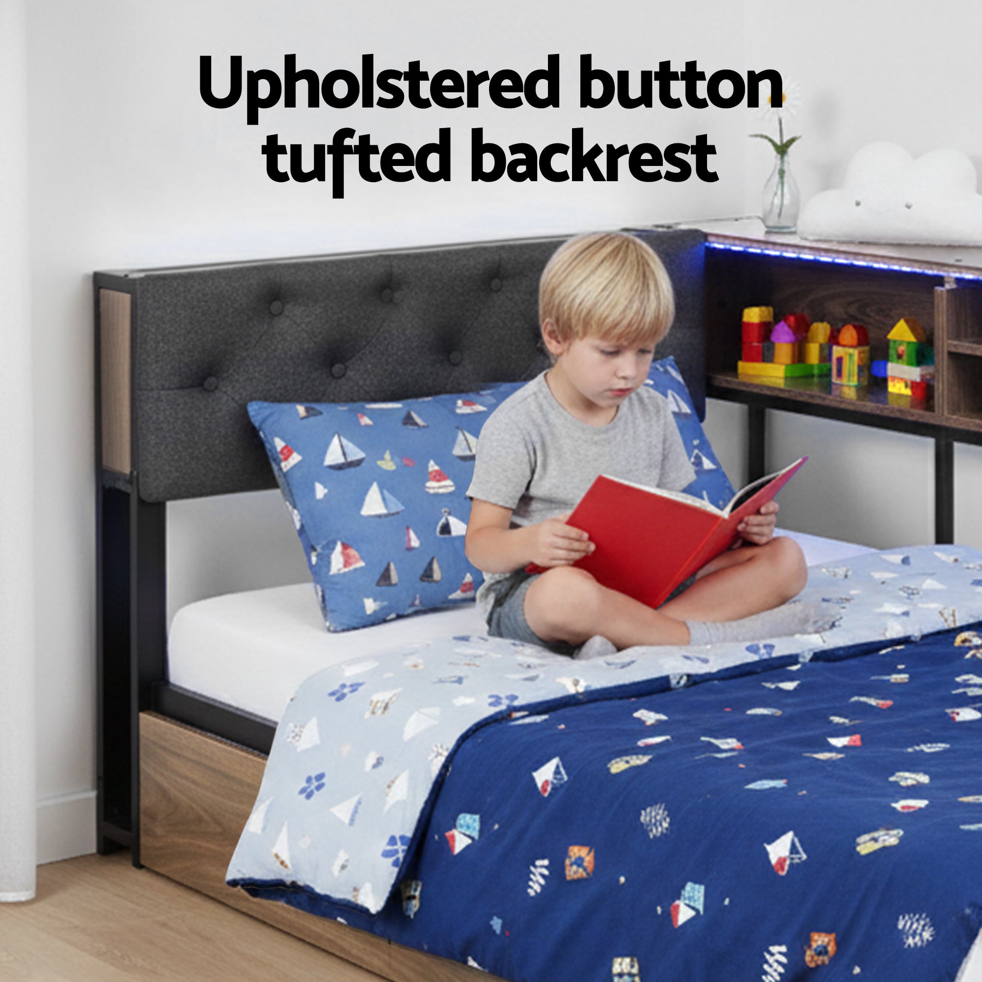 Artiss Bed Frame Single Size with 2 Drawers and Charging Station Metal Corner Bed Base-Furniture > Bedroom > Beds & Bed Frames-PEROZ Accessories