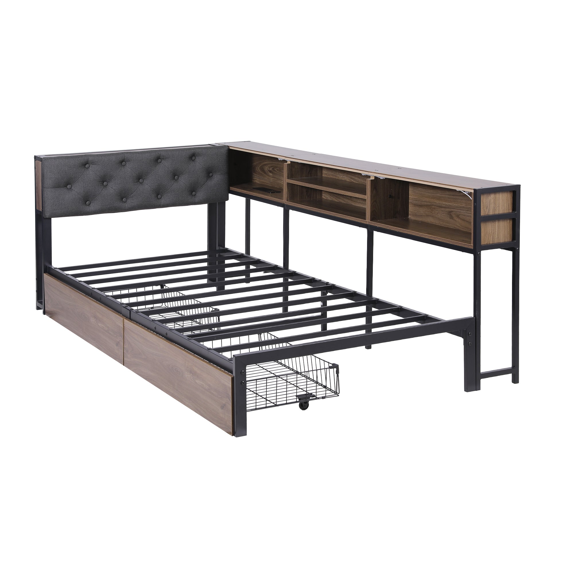 Artiss Bed Frame Single Size with 2 Drawers and Charging Station Metal Corner Bed Base-Furniture > Bedroom > Beds & Bed Frames-PEROZ Accessories