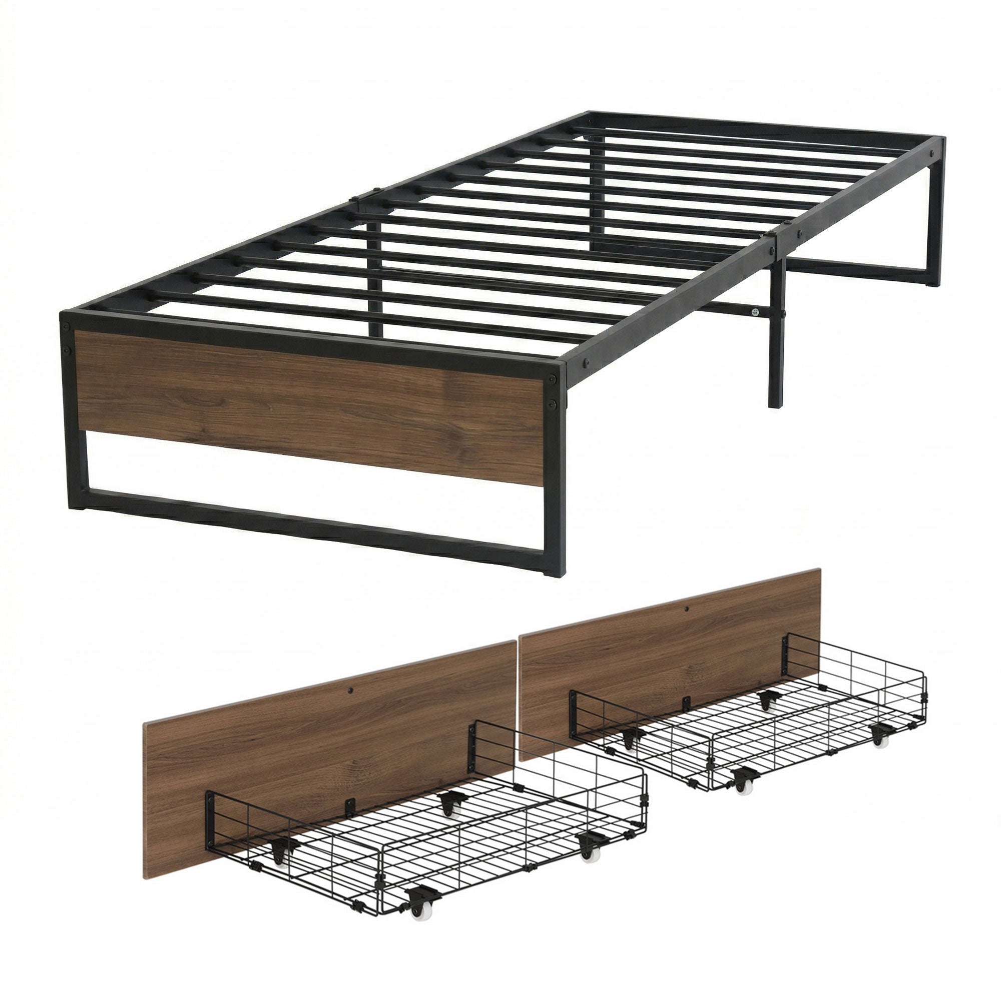 Artiss Bed Frame Metal Frame King Single Bed Base 2 Drawers OSLO-Furniture > Bedroom > Beds & Bed Frames-PEROZ Accessories