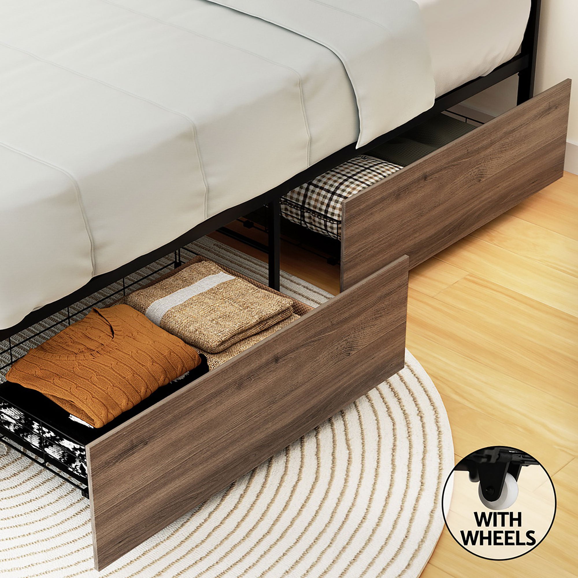 Artiss Bed Frame Metal Frame Queen Size Bed Base 2 Drawers OSLO-Furniture > Bedroom > Beds & Bed Frames-PEROZ Accessories