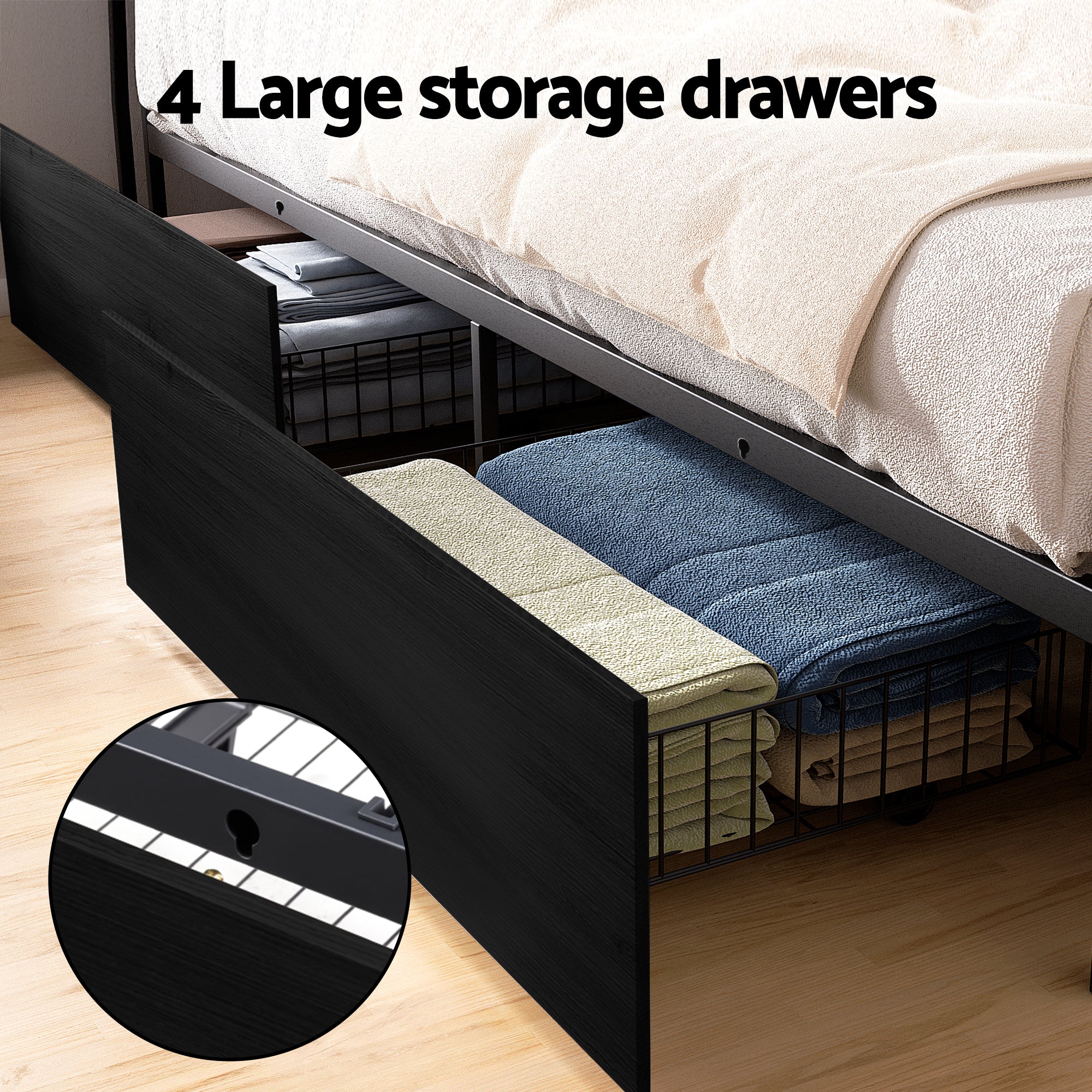 Artiss Metal Bed Frame King Size Storage Headboard Charge Station LED 4 Drawers-Furniture > Bedroom > Beds & Bed Frames-PEROZ Accessories