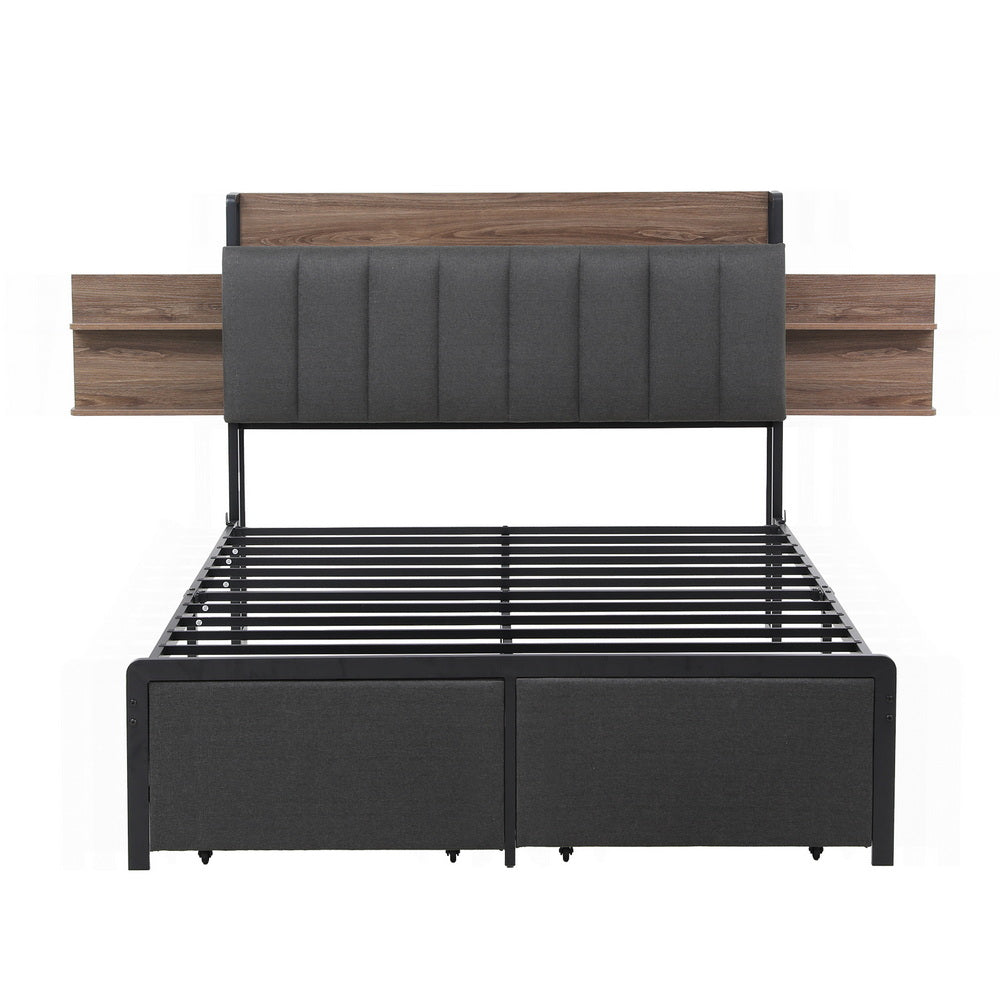Artiss Metal Bed Frame Double Size with 2-Tier Hidden Storage with Charging Station-Furniture > Bedroom > Beds & Bed Frames-PEROZ Accessories