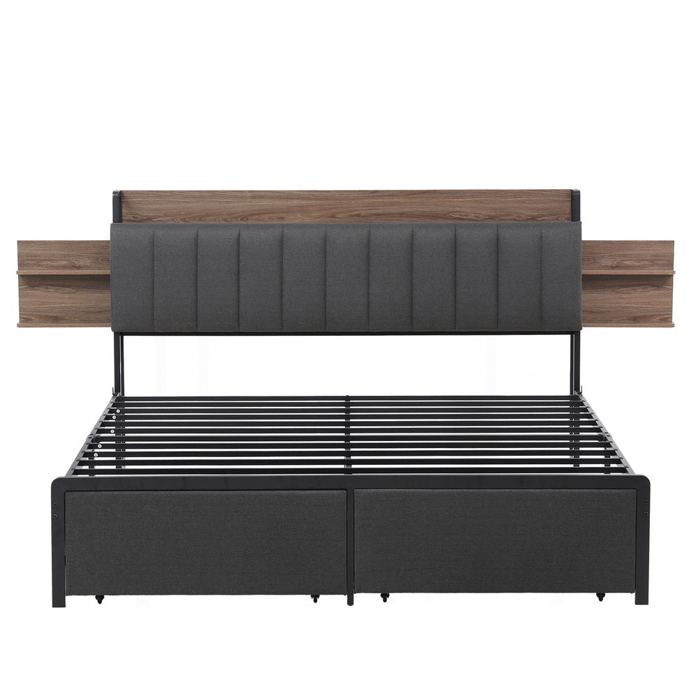 Artiss Metal Bed Frame King Size with 2-Tier Hidden Storage with Charging Station-Furniture > Bedroom > Beds & Bed Frames-PEROZ Accessories