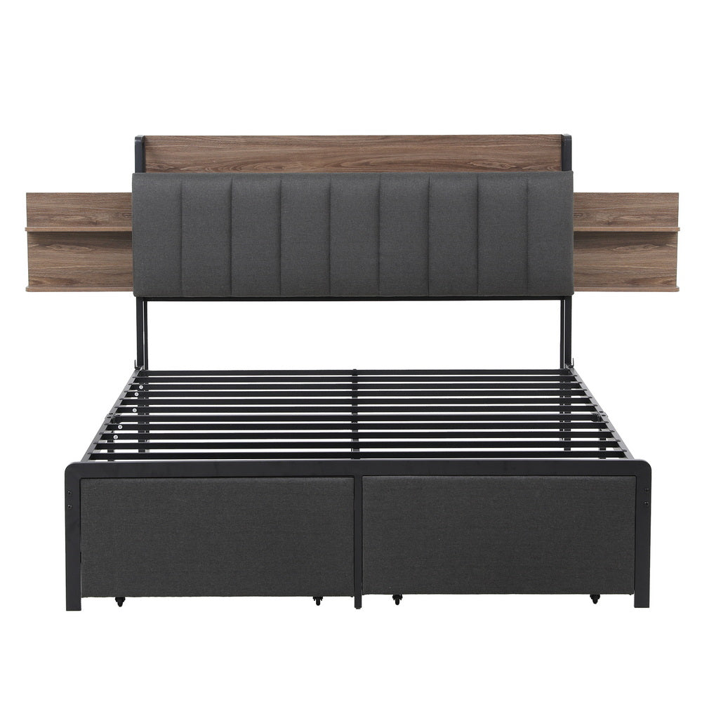 Artiss Metal Bed Frame Queen Size with 2-Tier Hidden Storage with Charging Station-Furniture > Bedroom > Beds & Bed Frames-PEROZ Accessories