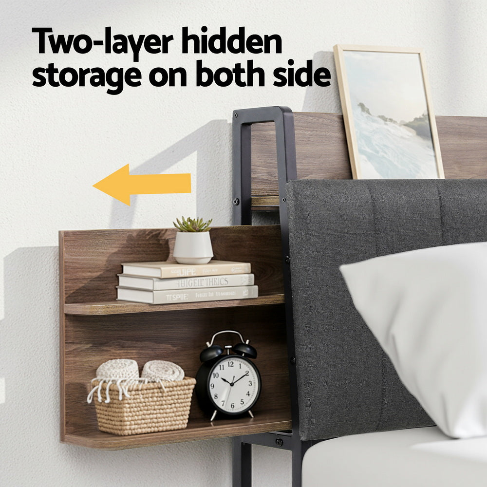 Artiss Metal Bed Frame Queen Size with 2-Tier Hidden Storage with Charging Station-Furniture > Bedroom > Beds & Bed Frames-PEROZ Accessories