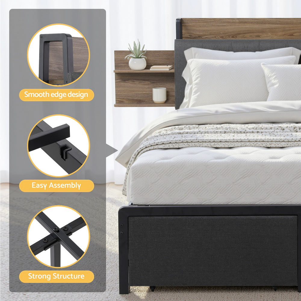 Artiss Metal Bed Frame Queen Size with 2-Tier Hidden Storage with Charging Station-Furniture > Bedroom > Beds & Bed Frames-PEROZ Accessories