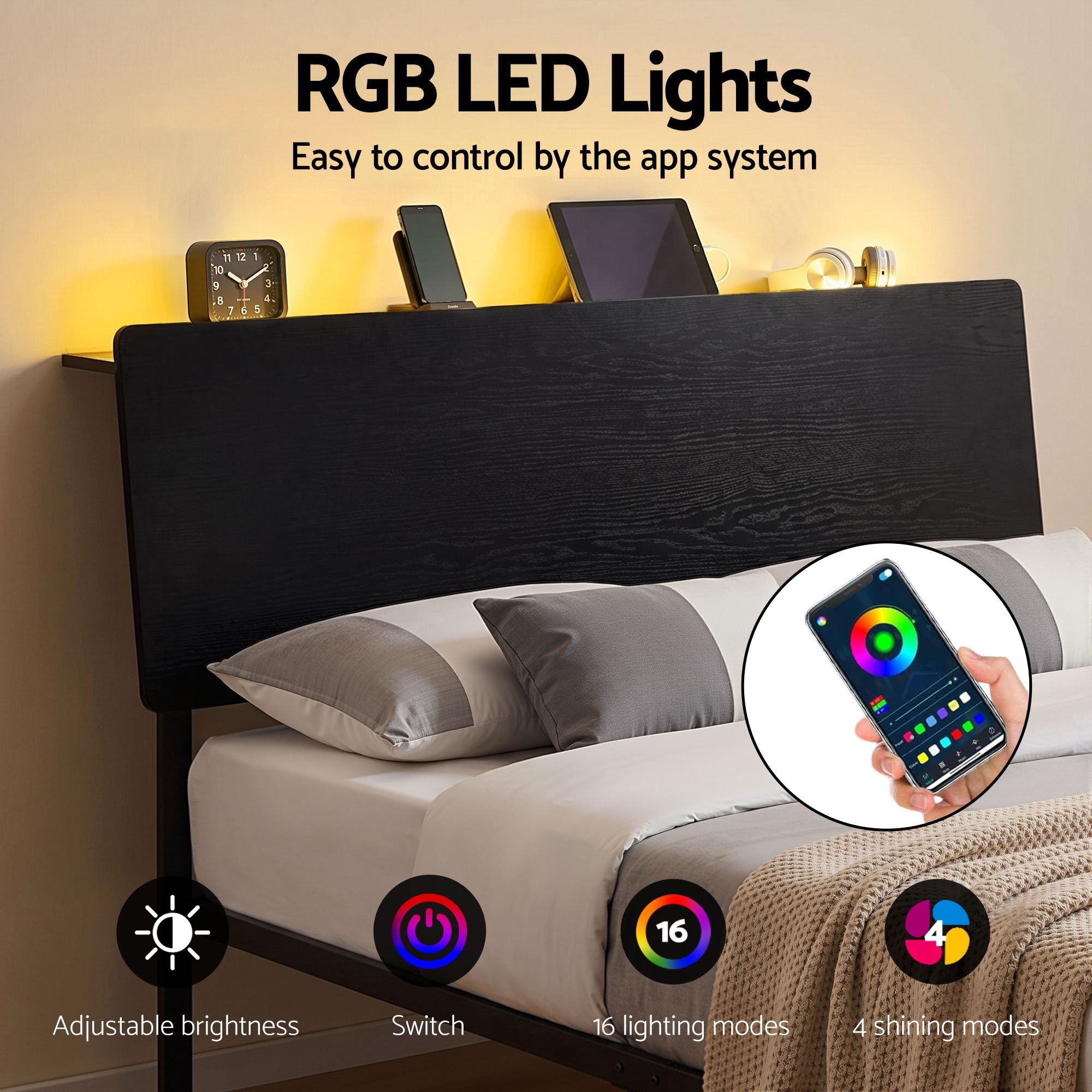 Artiss Bed Frame Queen Size LED Metal Bed Base with Charging Station LAN-Furniture > Bedroom > Beds & Bed Frames-PEROZ Accessories