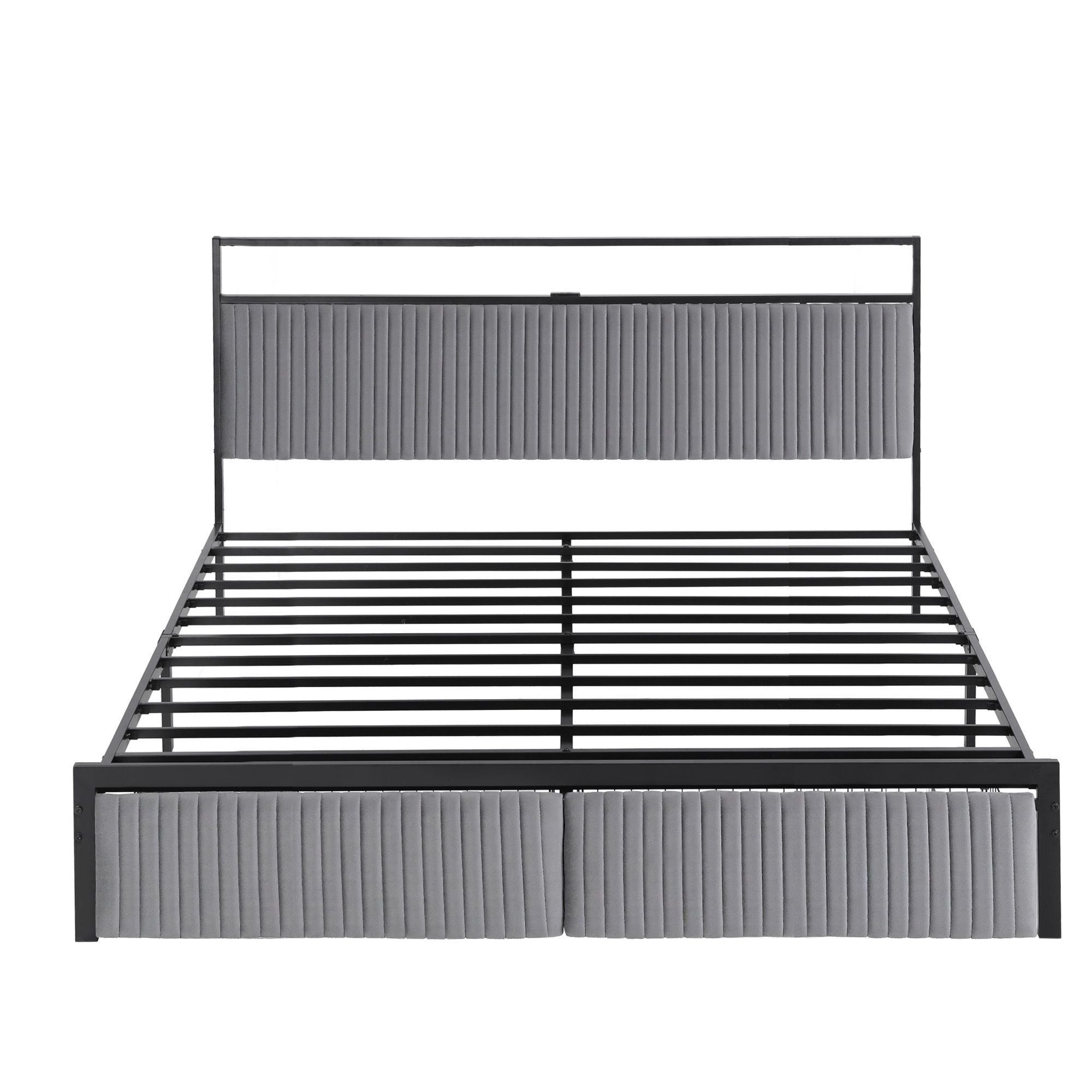 Artiss Metal Bed Frame King Size LED Charging Station 2 Drawers-Furniture > Bedroom > Beds & Bed Frames-PEROZ Accessories