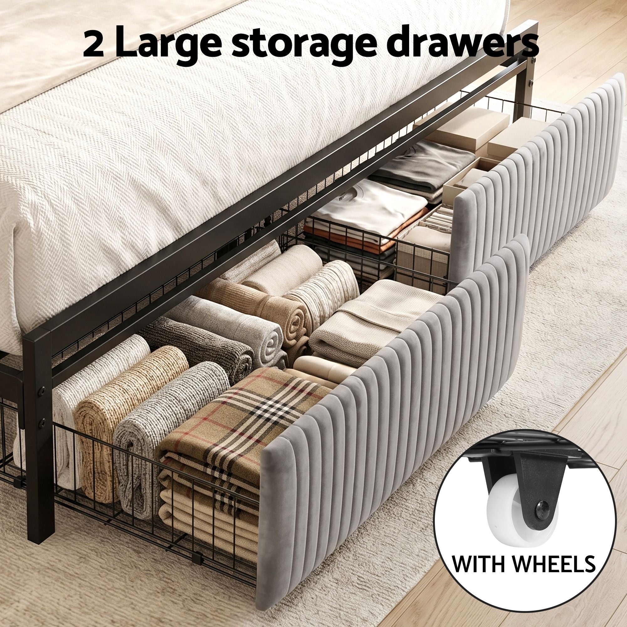 Artiss Metal Bed Frame King Size LED Charging Station 2 Drawers-Furniture > Bedroom > Beds & Bed Frames-PEROZ Accessories