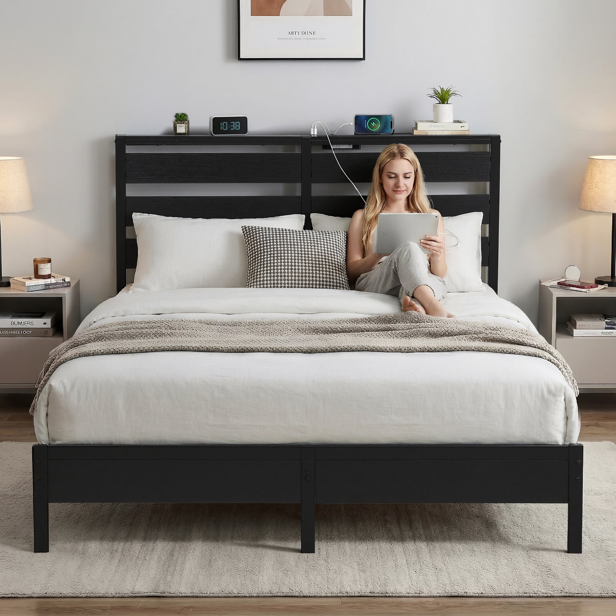 Artiss Bed Frame Queen Size LED Metal Bed Base with Charging Station-Furniture > Bedroom > Beds & Bed Frames-PEROZ Accessories