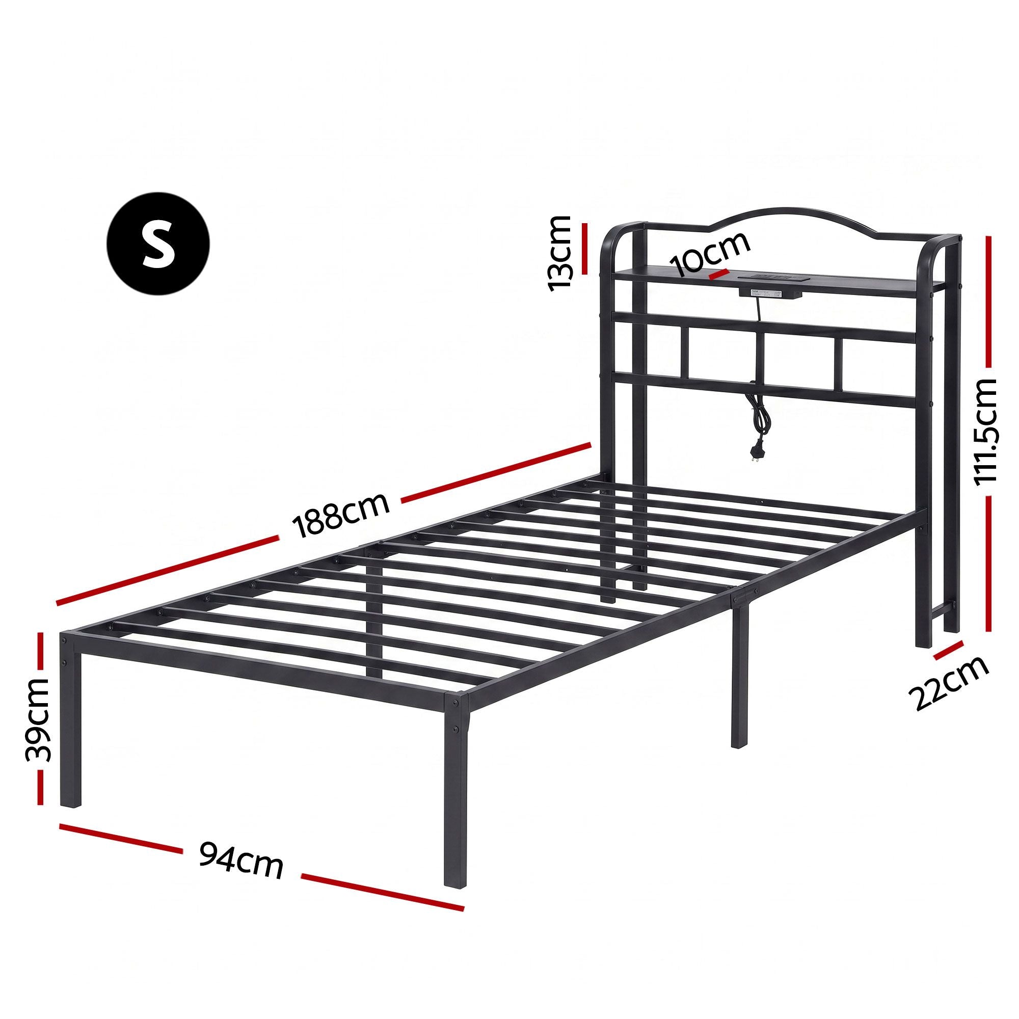 Artiss Bed Frame Single Size with Charging Station WAVE-Furniture > Bedroom > Beds & Bed Frames-PEROZ Accessories