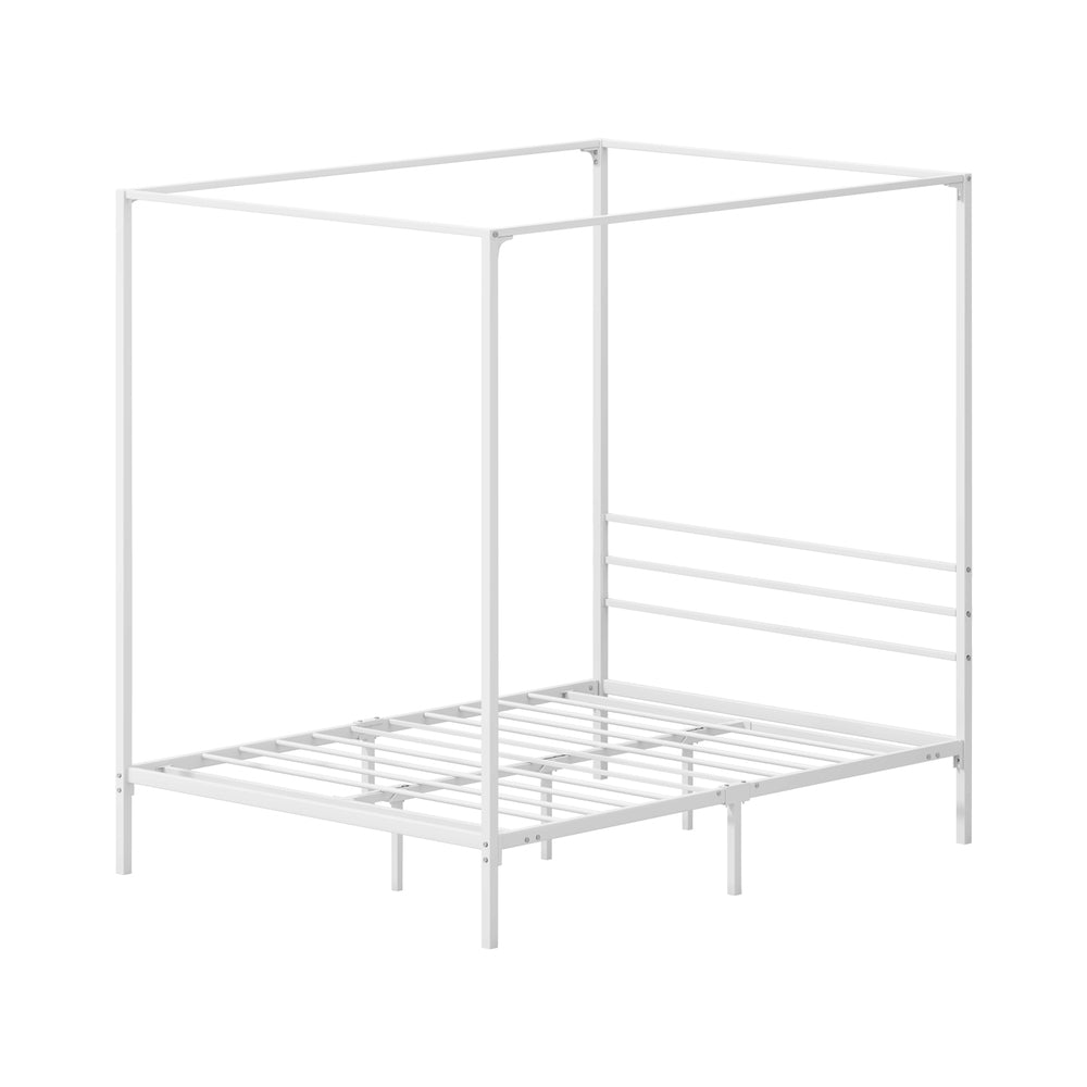 Oikiture Metal Canopy Bed Frame Double Size White-Metal Bed Frames-PEROZ Accessories