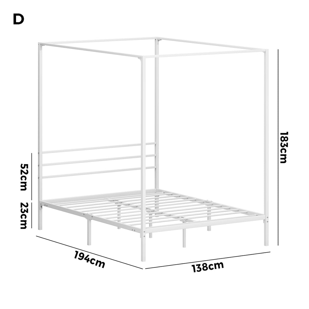 Oikiture Metal Canopy Bed Frame Double Size White-Metal Bed Frames-PEROZ Accessories