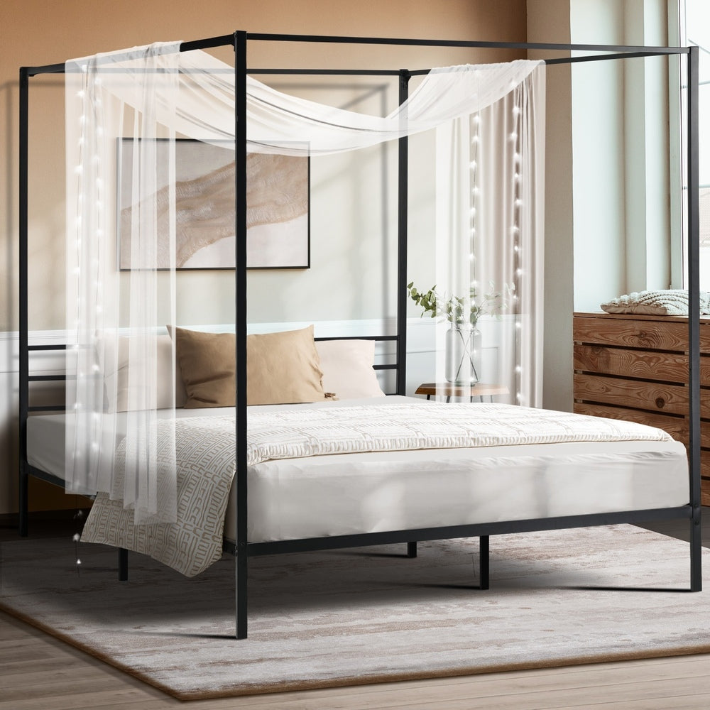 Oikiture Metal Canopy Bed Frame Queen Size Platform-Metal Bed Frames-PEROZ Accessories