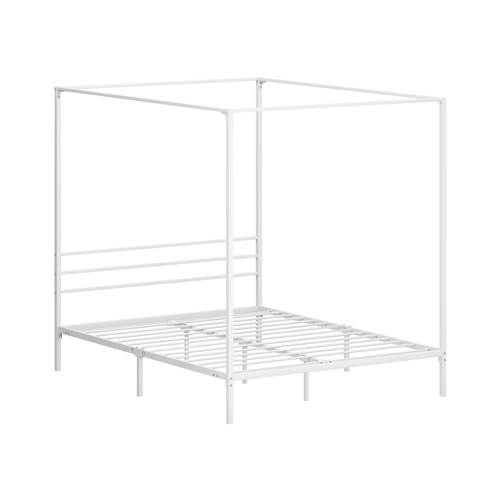 Oikiture Metal Canopy Bed Frame Queen Size White-Metal Bed Frames-PEROZ Accessories