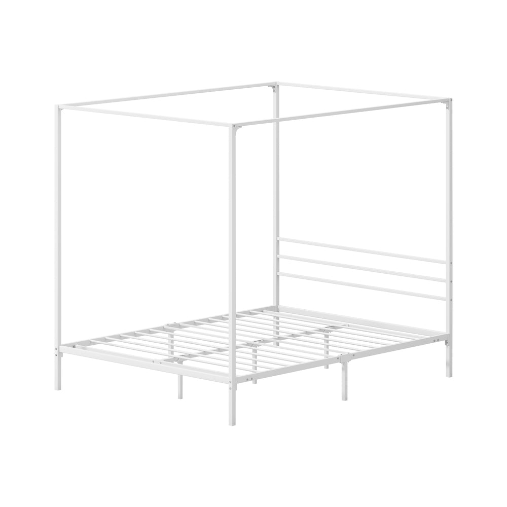 Oikiture Metal Canopy Bed Frame Queen Size White-Metal Bed Frames-PEROZ Accessories