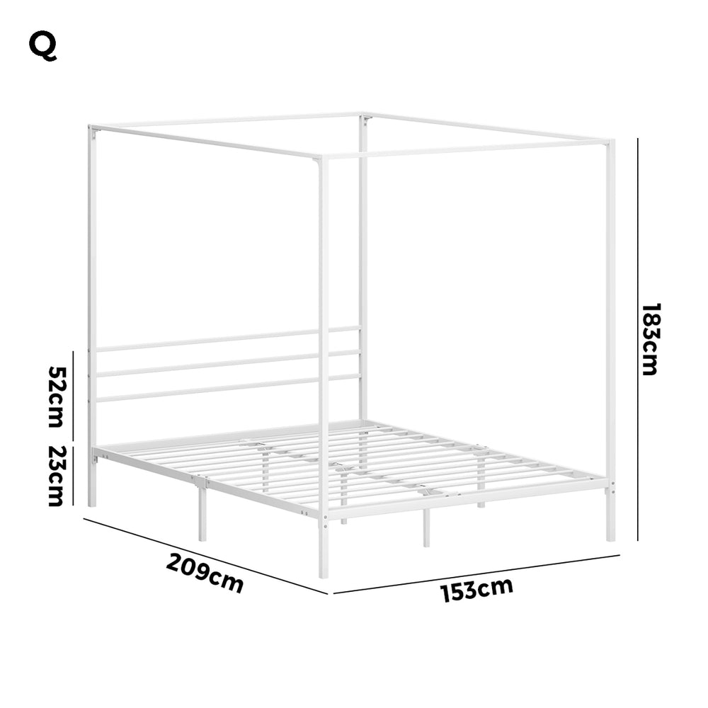 Oikiture Metal Canopy Bed Frame Queen Size White-Metal Bed Frames-PEROZ Accessories