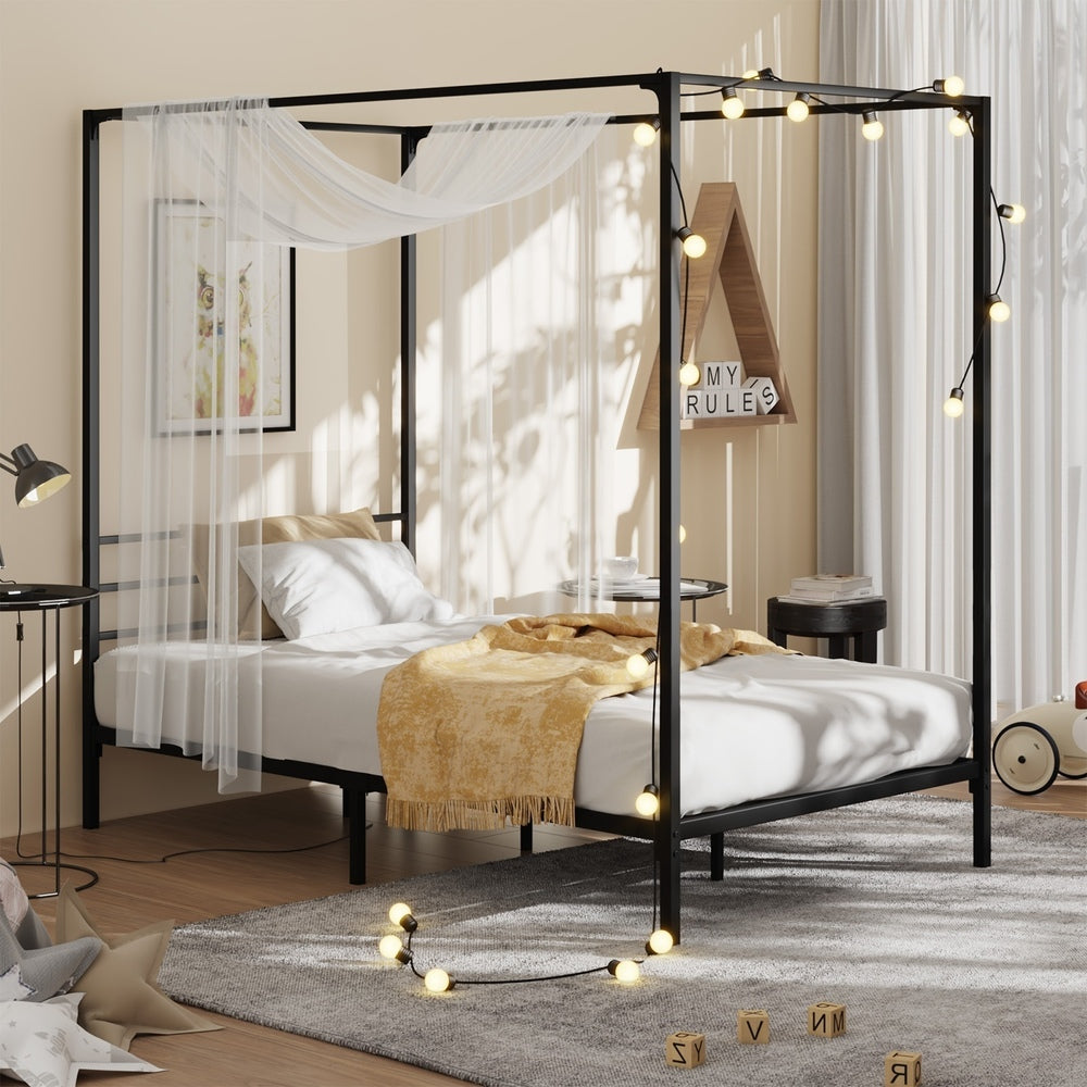 Oikiture Metal Canopy Bed Frame Single Size Platform-Metal Bed Frames-PEROZ Accessories