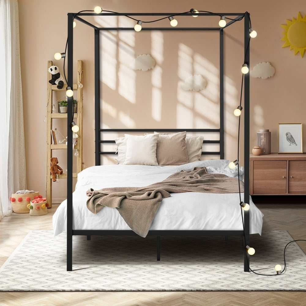 Oikiture Metal Canopy Bed Frame Single Size Platform-Metal Bed Frames-PEROZ Accessories