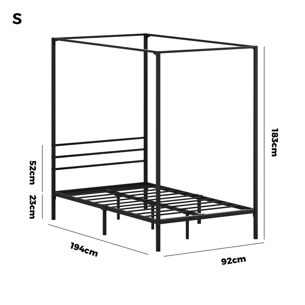 Oikiture Metal Canopy Bed Frame Single Size Platform-Metal Bed Frames-PEROZ Accessories