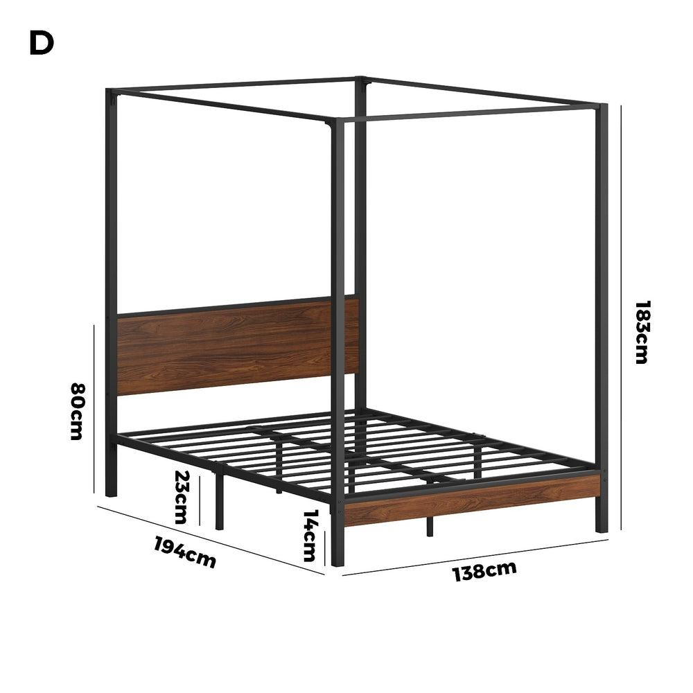 Oikiture Metal Canopy Bed Frame Double Size Beds Platform-Metal Bed Frames-PEROZ Accessories