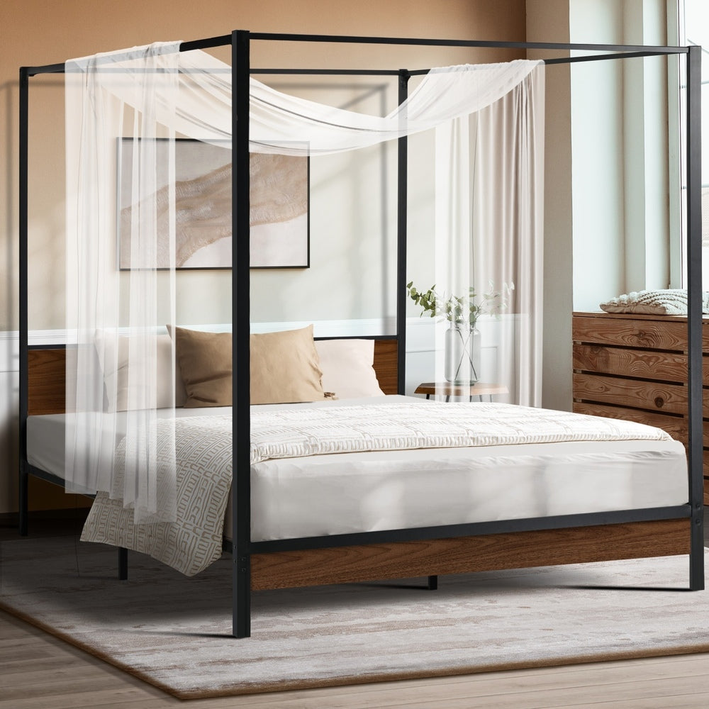 Oikiture Metal Canopy Bed Frame Double Size Beds Platform-Metal Bed Frames-PEROZ Accessories