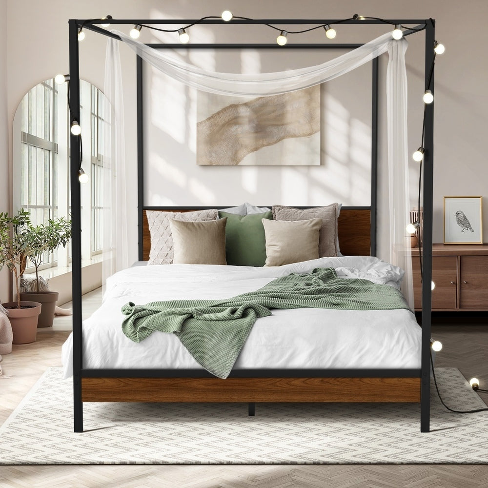 Oikiture Metal Canopy Bed Frame Double Size Beds Platform-Metal Bed Frames-PEROZ Accessories