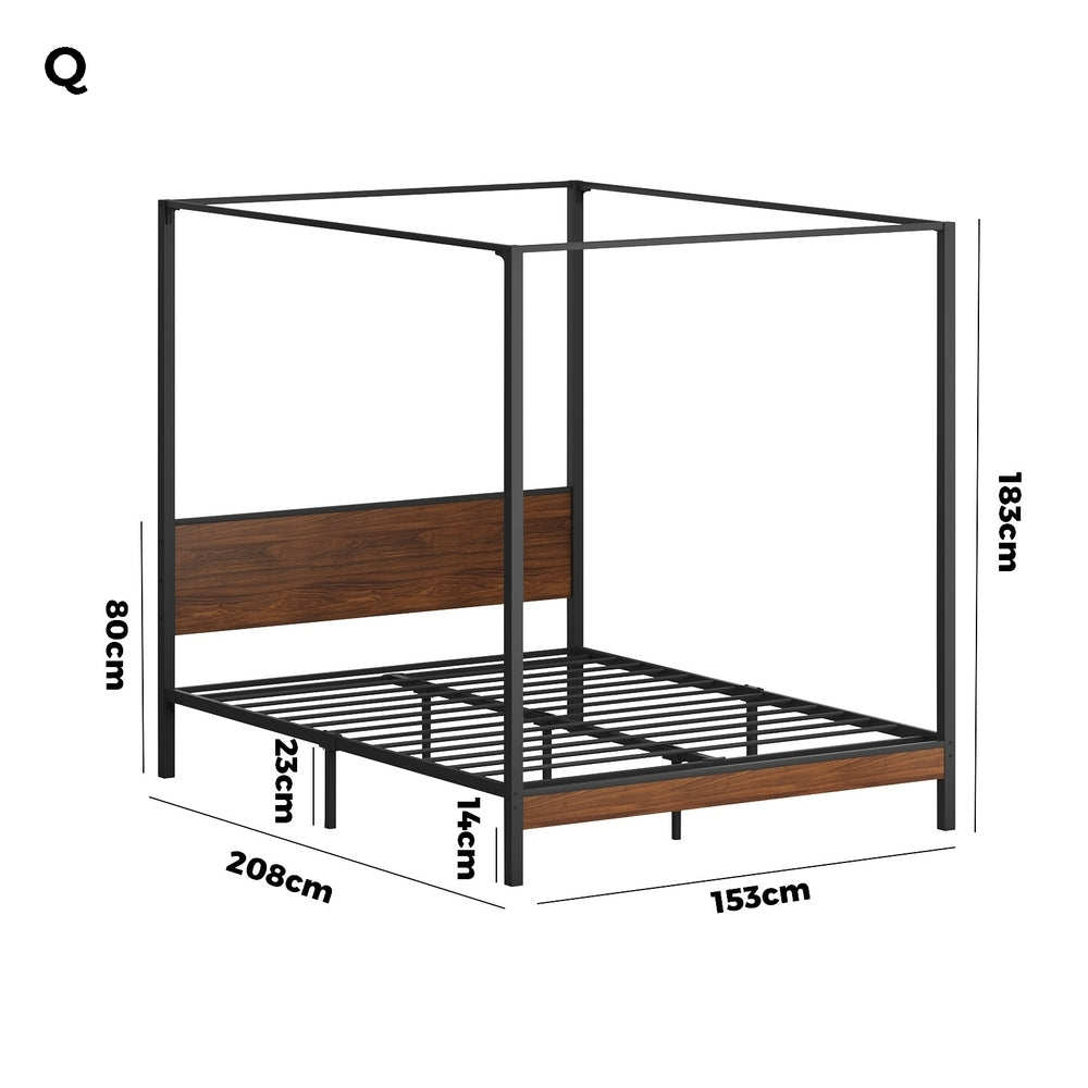 Oikiture Metal Canopy Bed Frame Queen Size Beds Platform-Metal Bed Frames-PEROZ Accessories