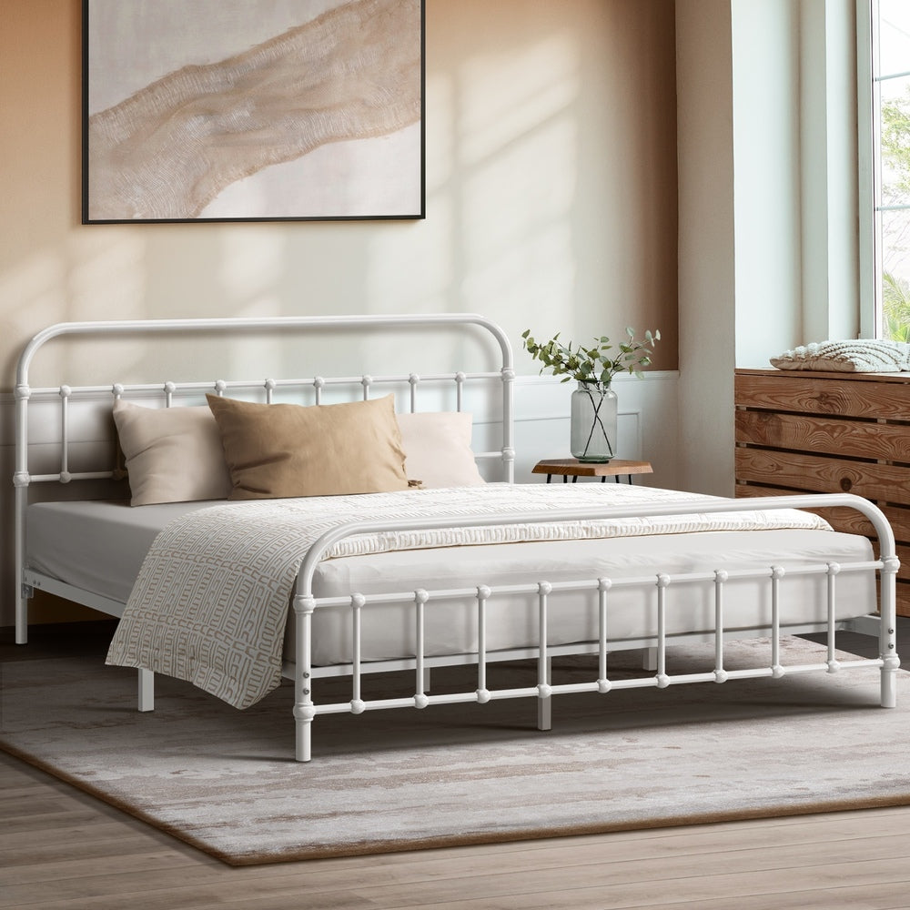 Oikiture Bed Frame Metal Queen Size Bed Platform White-Metal Bed Frames-PEROZ Accessories
