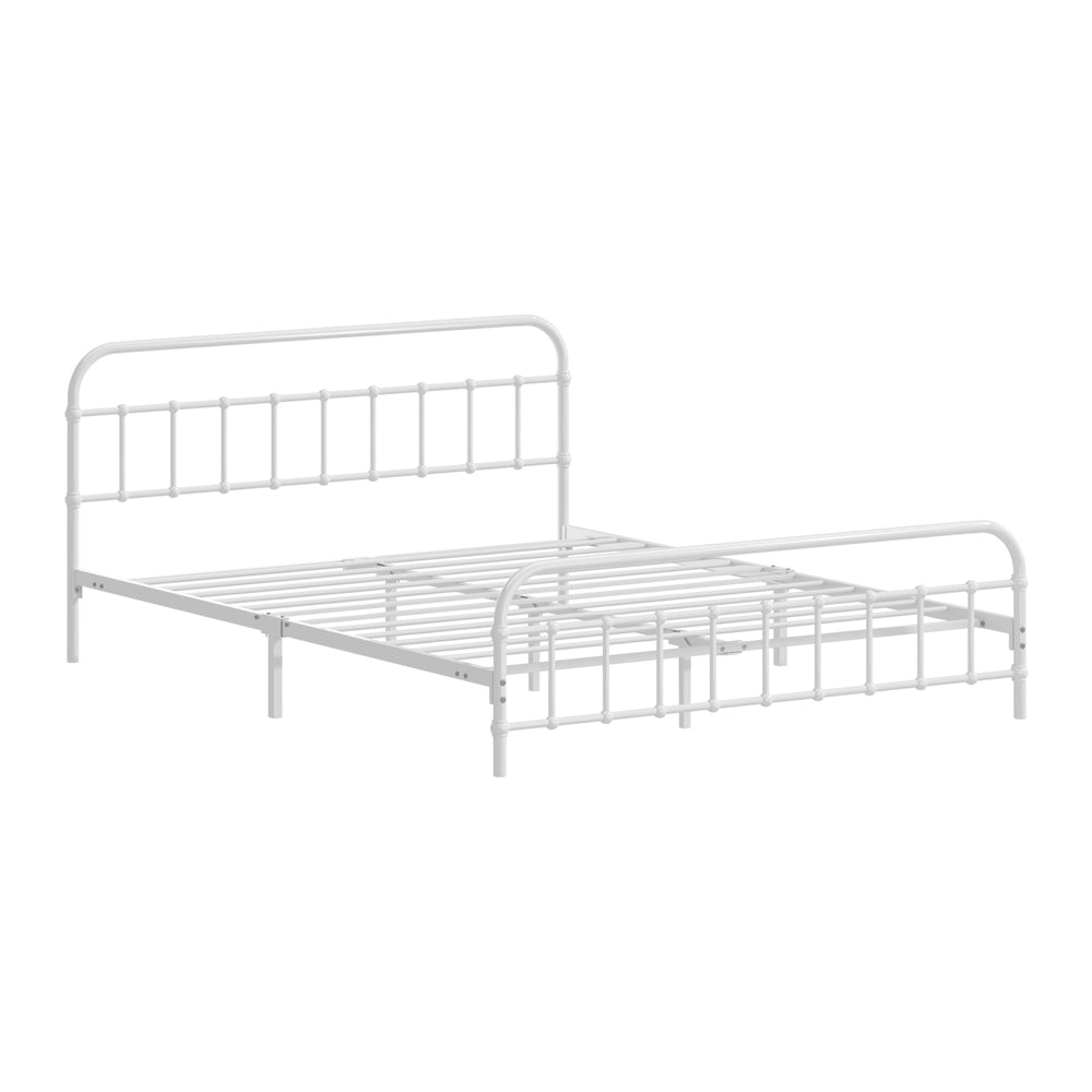 Oikiture Bed Frame Metal Queen Size Bed Platform White-Metal Bed Frames-PEROZ Accessories