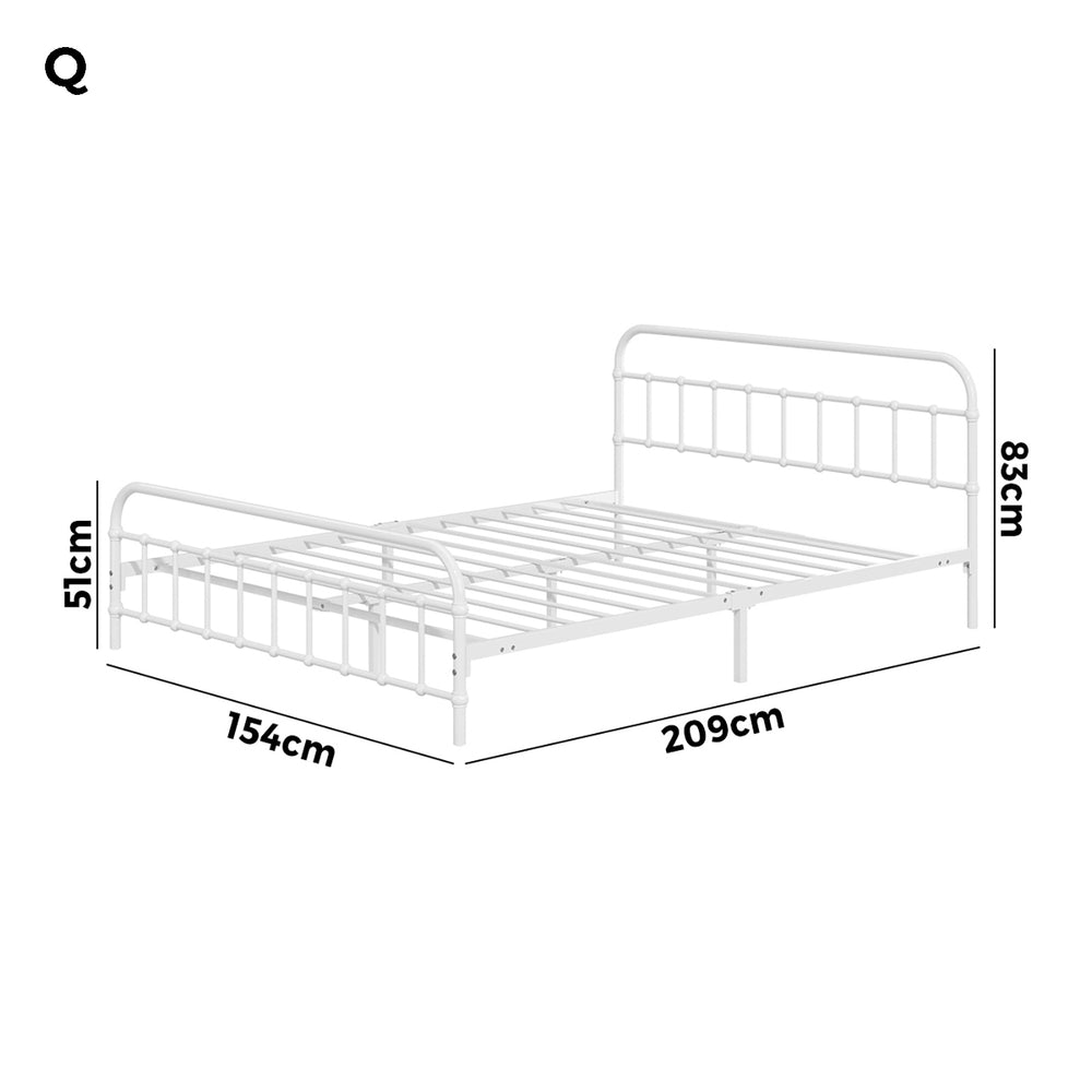 Oikiture Bed Frame Metal Queen Size Bed Platform White-Metal Bed Frames-PEROZ Accessories