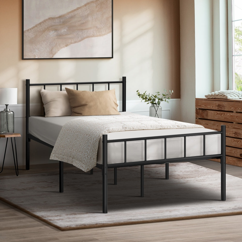 Oikiture Bed Frame King Single Metal Base Platform Black COMA-Metal Bed Frame-PEROZ Accessories