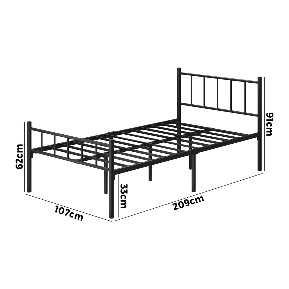 Oikiture Bed Frame King Single Metal Base Platform Black COMA-Metal Bed Frame-PEROZ Accessories