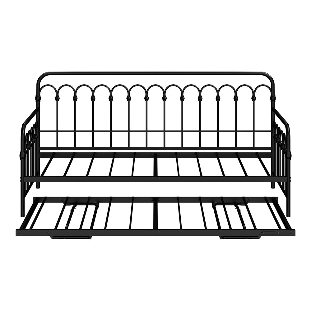 Oikiture Trundle Bed Frame Daybed Single Size Base Metal Black-Metal Bed Frame-PEROZ Accessories